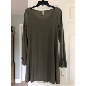 NEW w/TAGS green long-sleeve dress, lace-up detail